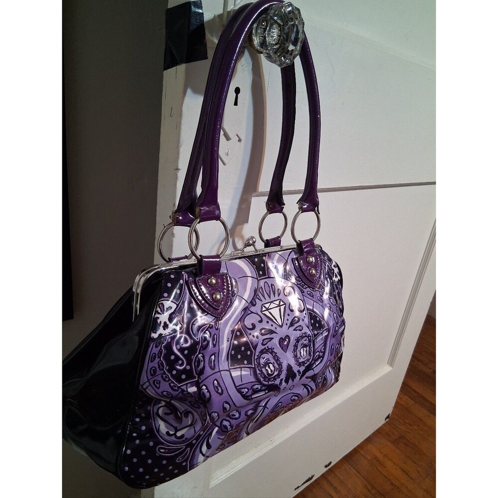 Y2K Purple Octopus Skull / Kraken Kisslock Frame Satchel Handbag - Picture 2 of 15